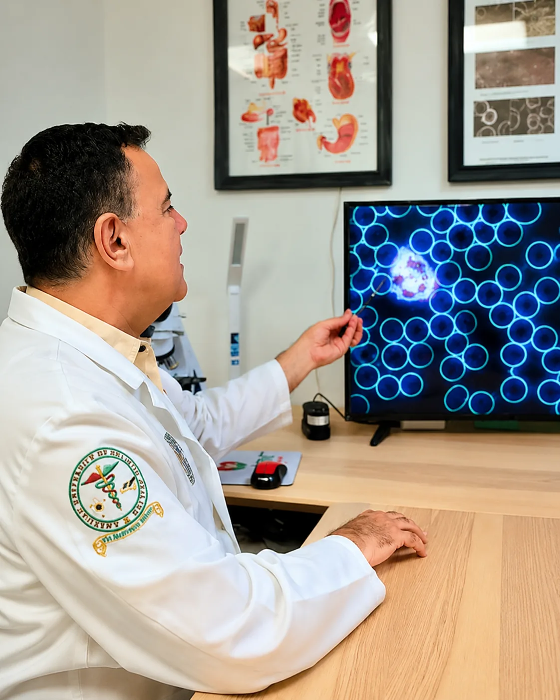 Análise do sangue vivo em microscópio de campo escuro