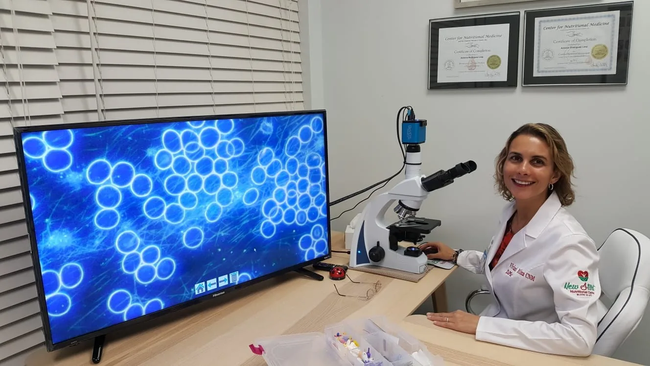 Detalhe de análise de sangue vivo